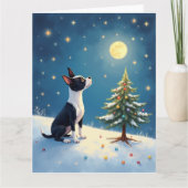 Boston Terrier Midnight Star-Gazing Christmas Kaart (Voorkant)