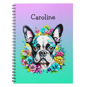 Boston Terrier omgeven door bloemen Gepersonalisee Notitieboek