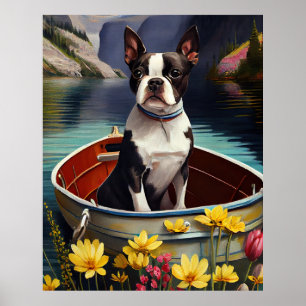 Boston Terrier op een peddel: Een landschappelijk  Poster