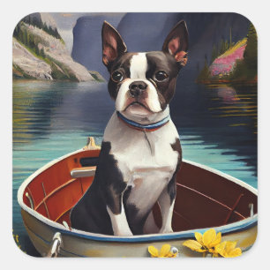 Boston Terrier op een peddel: Een Schilderachtig a Vierkante Sticker