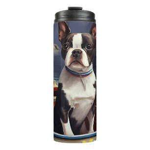 Boston Terrier op een Peddel: Een Schitterend Avon Thermosbeker