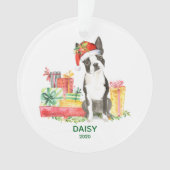 Boston Terrier Ornament met hondennaam (voorkant)