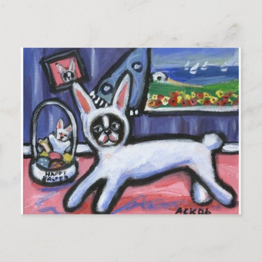 Boston Terrier paashaas Feestdagenkaart (Voorkant)