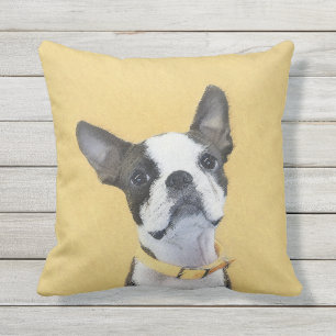 Boston Terrier Painting - Cute Original Dog Art Buitenkussen