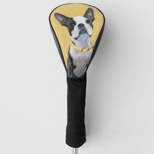 Boston Terrier Painting - Cute Original Dog Art Golfheadcover (Voorkant)