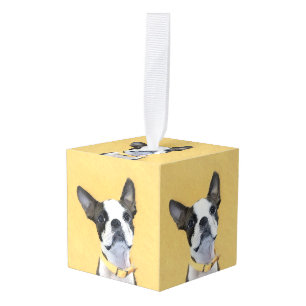 Boston Terrier Painting - Cute Original Dog Art Kubus Ornament