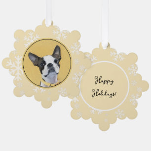 Boston Terrier Painting - Cute Original Dog Art Ornament Kaart