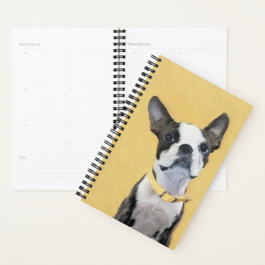Boston Terrier Painting - Cute Original Dog Art Planner (Display)