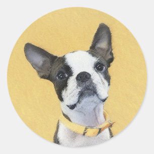 Boston Terrier Painting - Cute Original Dog Art Ronde Sticker