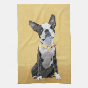 Boston Terrier Painting - Cute Original Dog Art Theedoek