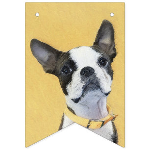 Boston Terrier Painting - Cute Original Dog Art Vlaggetjes