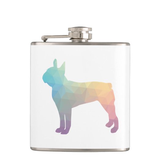 Boston Terrier Pastel Geo Pattern Silhouette Heupfles (Voorkant)