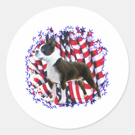 Boston Terrier Patriot Ronde Sticker (Voorkant)