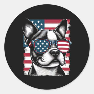 Boston Terrier Patriottische zonnebril Amerikaanse Ronde Sticker