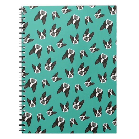 Boston Terrier Pattern-laptop - Blauwgroen Notitieboek (Voorkant)
