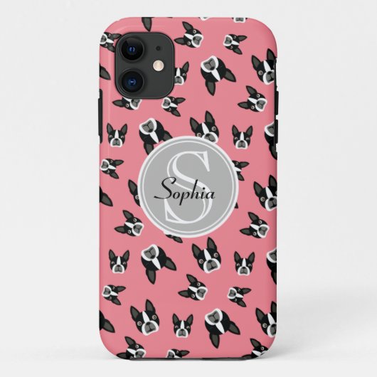 Boston Terrier Pattern Monogram Cell Case Case (Achterkant)