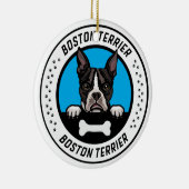 Boston Terrier Peeking Illustration Badge Keramisch Ornament (Rechts)