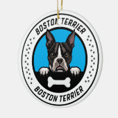Boston Terrier Peeking Illustration Badge Keramisch Ornament (Links)