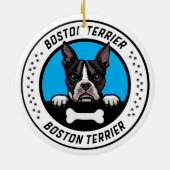 Boston Terrier Peeking Illustration Badge Keramisch Ornament (Achterkant)