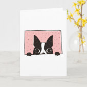 Boston Terrier Peeking Kaart (Gele Bloem)
