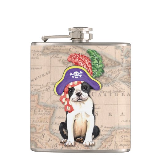 Boston Terrier Pirate Heupfles (Voorkant)