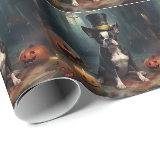 Boston Terrier pompoenen Halloween eng Cadeaupapier (Rol Hoek)