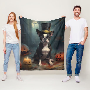 Boston Terrier pompoenen Halloween eng Fleece Deken
