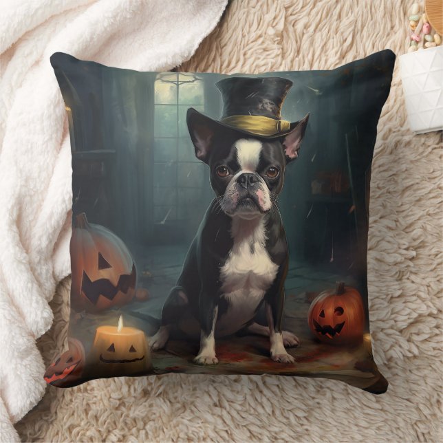 Boston Terrier pompoenen Halloween eng Kussen (Deken)