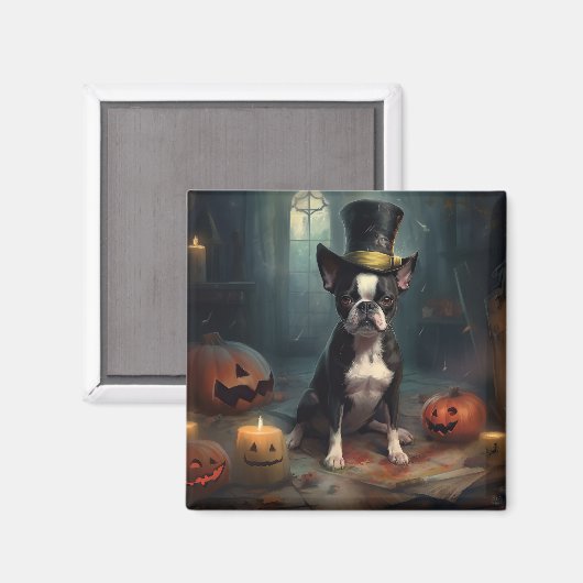 Boston Terrier pompoenen Halloween eng Magneet (Voorkant / Achterkant)