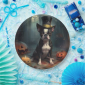 Boston Terrier pompoenen Halloween eng Papieren Bordje (Feest)