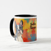 Boston Terrier Portret Abstracte achtergrond Mok (Voorkant links)