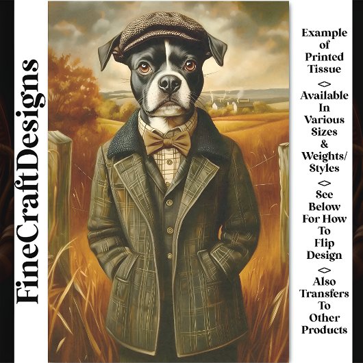 Boston Terrier Portret in landschap CG7 Decoupage Tissuepapier