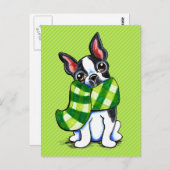 Boston Terrier Pset Scarf Winter Briefkaart (Voorkant / Achterkant)