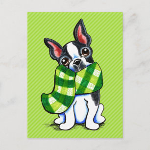 Boston Terrier Pset Scarf Winter Briefkaart