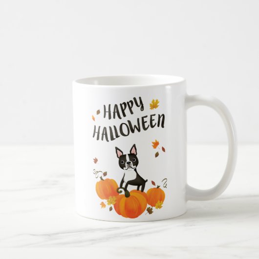 Boston Terrier Pumpkin Fall Leaves Halloween Mok (Rechts)