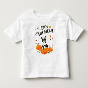 Boston Terrier Pumpkin Fall Leaves Halloween Shirt