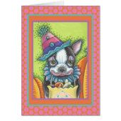 BOSTON TERRIER PUP, HALLOWEEN CLOWN CHIEN CARD VER (Devant)