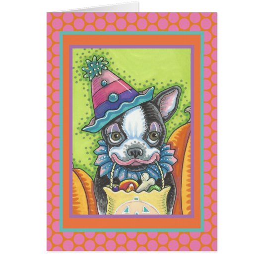BOSTON TERRIER PUP, HALLOWEEN CLOWN CHIEN CARD VER (Devant)