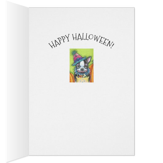 BOSTON TERRIER PUP, HALLOWEEN CLOWN DOG CARD VERse (Binnen (Rechts))