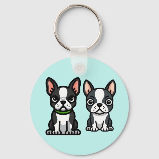 Boston Terrier Puppies Sleutelhanger (Voorkant)
