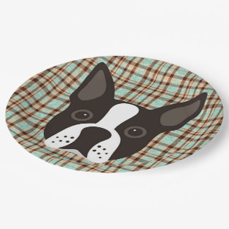 Boston Terrier Puppy Dog Tartan Pset Papieren Bordje