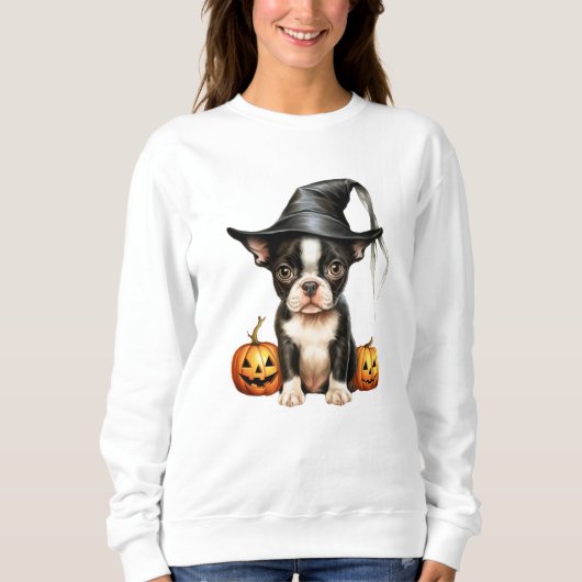 Boston Terrier Puppy Halloween Sweatshirt (Voorkant)