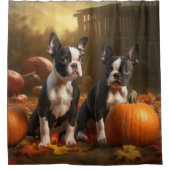 Boston Terrier Puppy Herfst Delight Pompoen Douchegordijn (Voorkant)