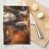 Boston Terrier Puppy Herfst Delight Pompoen Theedoek (Quarter Fold)