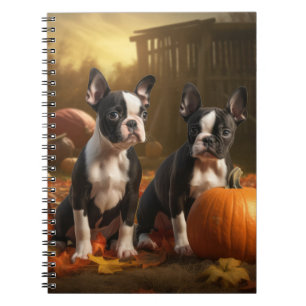 Boston Terrier Puppy Herfst Plezier Pompoen Notitieboek