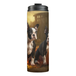 Boston Terrier Puppy Herfstpracht Pompoen Thermosbeker