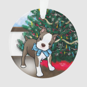 Boston Terrier Puppy Kerstmis Ornament