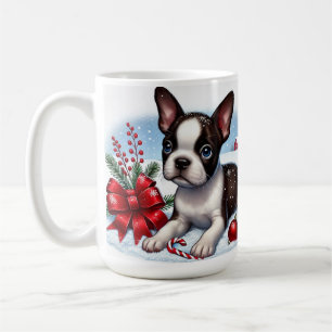 Boston Terrier puppy met kerstdecoraties Koffiemok