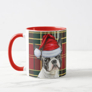 Boston Terrier Red Green Holiday Plaid Kerstmis Mok
