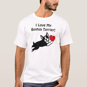 Boston Terrier & Red Heart Cartoon T-shirt